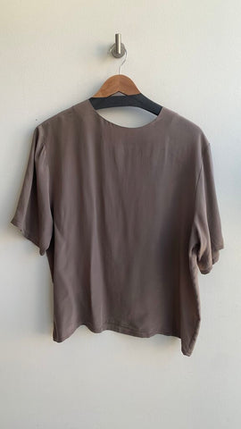 Pre-Owned Corsini Collection Taupe Silk Short Sleeve Blouse - Size Large