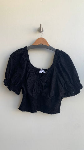 Pre-Owned Bailey/44 Black Eyelet Off-the-Shoulder Crop Top - Size X-Large