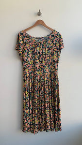 Pre-Owned MaxMara Floral Cap Sleeve Pleated Dress - Size Large (Estimated)