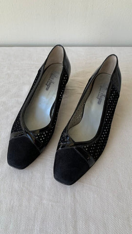 Pre-Owned Soffice Sogno Black Vero Cuoio Genuine Leather Cut Out Kitten Heel- Size 37