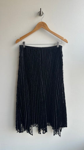Pre-Owned Ness Black Lace Lined Midi Skirt- Size 38 (Medium)