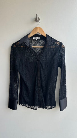 Pre-Owned Marc Allen Vintage Black Lace Collared Long Sleeve with Tank Top- Size 8