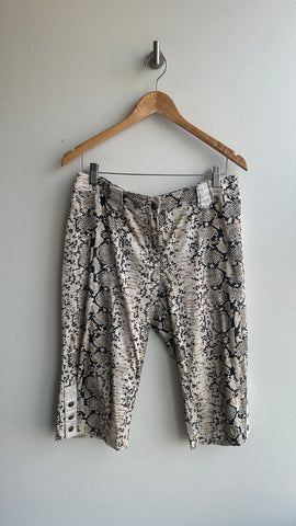 Pre-Owned Conrad C Collection Cream Gator/Snake Print Capri Pants- Size 10