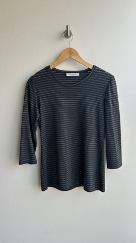Pre-Owned Bailey Grey Striped Sheer Light Long Sleeve Top- Size Medium