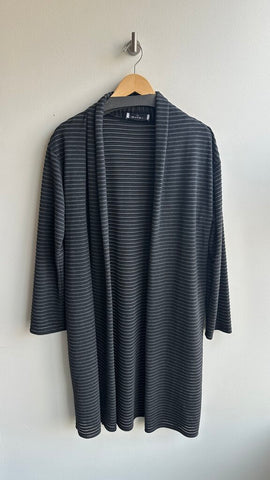 Pre-Owned Bailey Grey Striped Sheer Light Long Sleeve Longline Lapel Cardigan- Size Medium