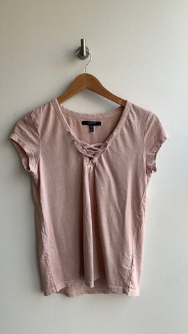 Pre-Owned Brunette The Label Nude Pink V-Neck Lace T-Shirt- Size XS/S