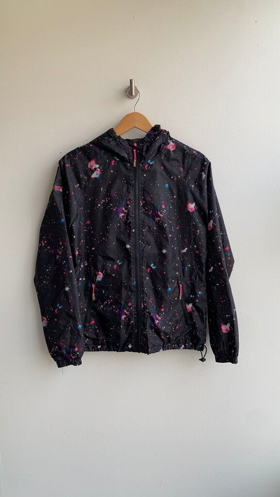Pre-Owned Superdry Black Paint Splatter Wind Breaker Jacket- Size X-Small
