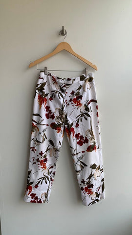 Pre-Owned White Floral Slim Fit Dress Pant- Size 10