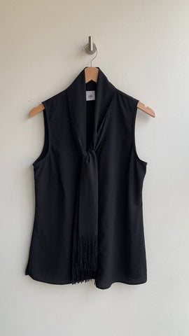 Pre-Owned Cabi Black Tie Neck Tassel Sheer Tank Top - Size Medium