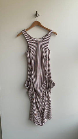 Pre-Owned Chiara Nannini Brown/White Striped Midi Dress- Size Medium