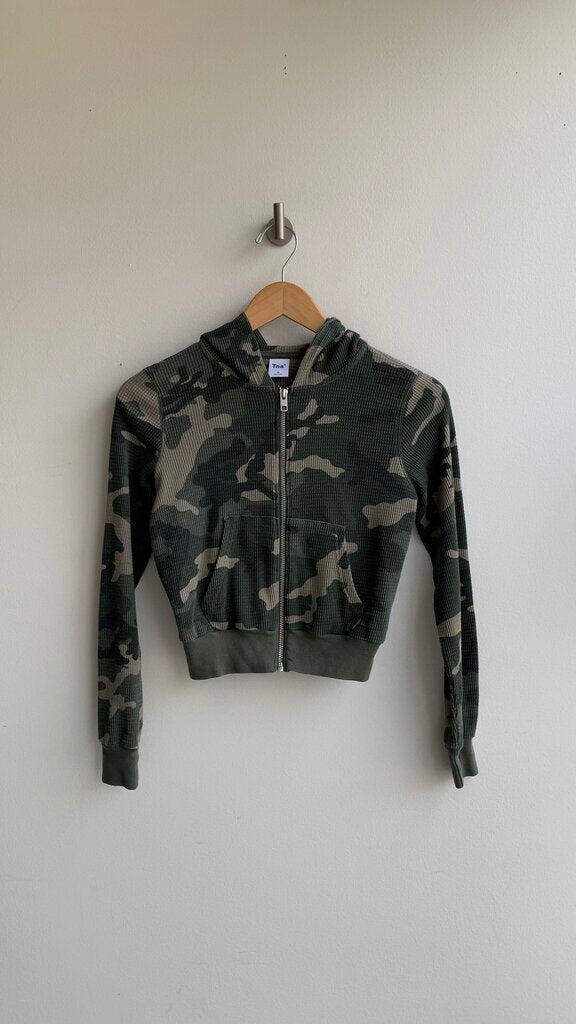 Pre-Owned Tna Green Camo Cropped Zip Hooded Sweater - Size X-Small