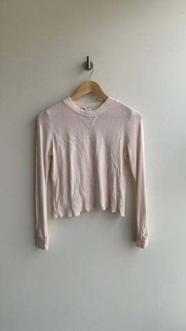 Pre-Owned Heartloom Cream Long Sleeve High Neck Lined Henley Top - Size Medium
