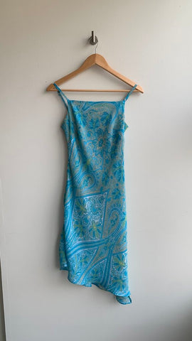 Pre-Owned Smart Set Blue Paisley Print Sleeveless Asymetrical Hem Dress- Size Small (Estimated)