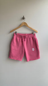 Pre-Owned Bad Influence Pink Raw Hem Drawstring Waist Sweat Shorts- Size Small