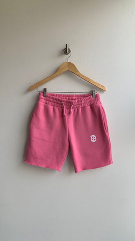 Pre-Owned Bad Influence Pink Raw Hem Drawstring Waist Sweat Shorts- Size Small
