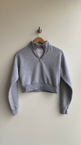 Pre-Owned Tna Cozy Light Heathered Grey Cropped 1/4 Zip Sweater - Size X-Small