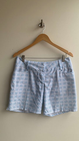 Pre-Owned Adidas White Blue Print Sport Shorts- Size 8