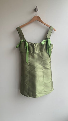 Pre-Owned Current Mood Shiny Green Fitted Bow Straps Mini Dress (NWT)- Size Small