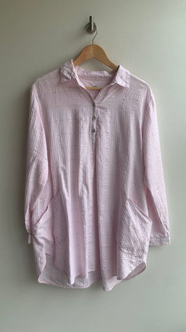 Pre-Owned Ugg Light Pink Silver Plaid 1/4 Button Up Collared Long Sleeve Tunic Shirt- Size Large