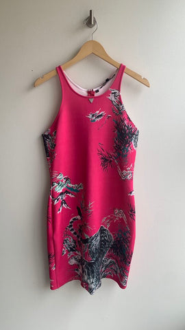 Pre-Owned Guess Hot Pink Printed Tiger Sleeveless High Neck Dress- Size Large
