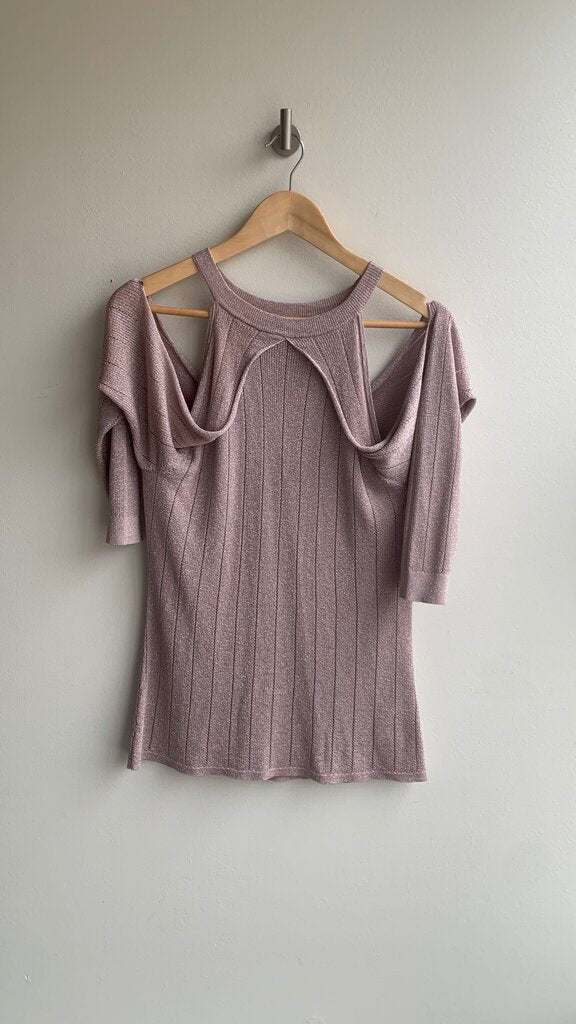 Pre-Owned Guess Purple Sparkle Cold Shoulder Light Knit Sweater- Size Large