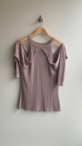 Pre-Owned Guess Purple Sparkle Cold Shoulder Light Knit Sweater- Size Large