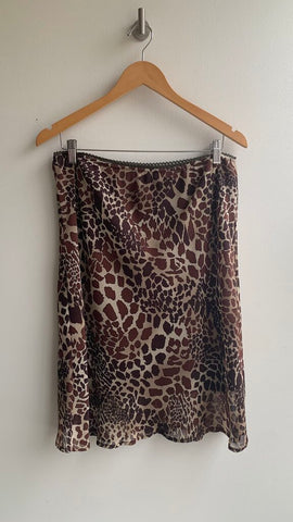Pre-Owned Jessica Tan/Brown Animal Print Stretch Waist Skirt- Size 12