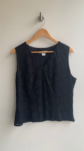 Pre-Owned Bianca Nygard Black V-Neck Sleeveless Lace Top- Size 14
