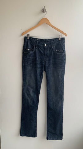 Pre-Owned Cartise Dark Wash Straight Leg Studded Pockets Denim- Size 10