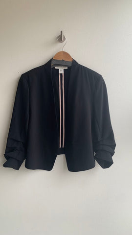 Pre-Owned Rachel Zoe Black Rouched Sleeves Cropped Blazer- Size Medium