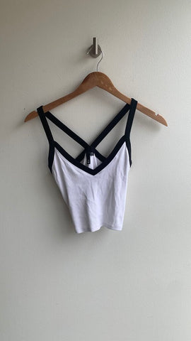 Pre-Owned Garage Brown White Ribbed with Black Trim Sleeveless Cropped Top- Size Small