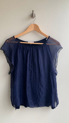 Pre-Owned Keysha Navy Made in Italy Sleeveless Flounce Top- Size Small