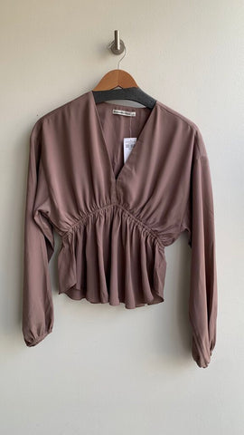 Pre-Owned Abercrombie & Fitch Brown Empire Waist Long Sleeve Blouse - Size Small (NWT)