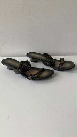 Pre-Owned Anne Ross Brown Beaded Heeled Sandal - Size 41