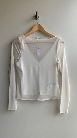 Pre-Owned Abercombie & Fitch White Mesh Long Sleeve Attached Undershirt Top (NWT)- Size Medium