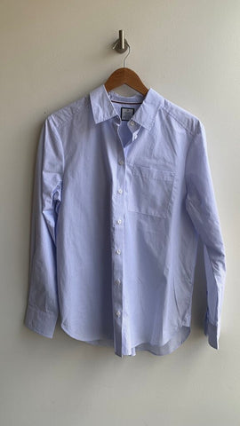 Pre-Owned Denvery Hayes White/Blue Lined Button Front Oxford Shirt- Size Medium