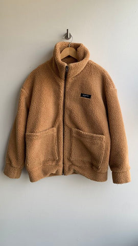 Pre-Owned Brunette The Label Camel Cropped Bomber Teddy Sherpa Jacket- Size XS/S