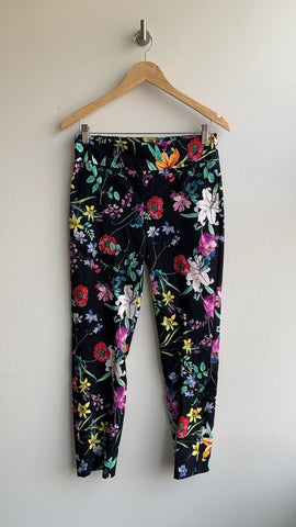 Pre-Owned Joseph Ribkoff Black Multi Floral Printed Slim Fit Pants- Size 8