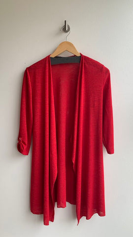 Pre-Owned Initiatives Red Ruffle Front Waterfall Style Cardigan- Size Small