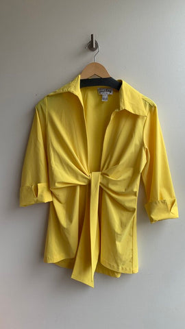 Pre-Owned Joseph Ribkoff Yellow 3/4 Sleeve Tie Front Collared Blouse- Size 8