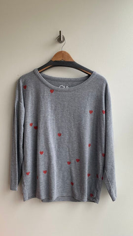 Pre-Owned Chaser Grey Heart Print Plushy Long Sleeve Top - Size X-Large