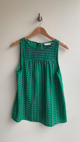 Pre-Owned Kenar Green/Navy Anchor Print Sleeveless Top - Size Small