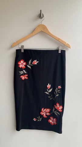 Pre-Owned Jules Leopold Black Floral Embroidered Pencil Skirt - Size Small