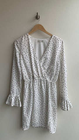 Pre-Owned Dex White Polka Dot Long Ruffle Sleeve Dress - Size Small