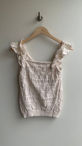 Pre-Owned Dex Cream Ruffle Strap Knit Tank - SIze Small