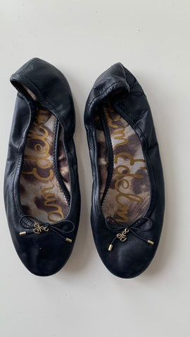 Pre-Owned Sam Edelman Black Leather Ballet Flats - Size 7.5