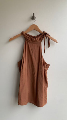 Pre-Owned Some Days Lovin' Brown High Neck Sleeveless Strappy Back Top- Size Small