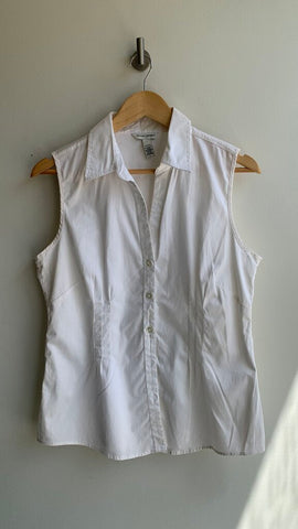 Pre-Owned Banana Republic White Button Front Collared Sleeveless Top- Size Large
