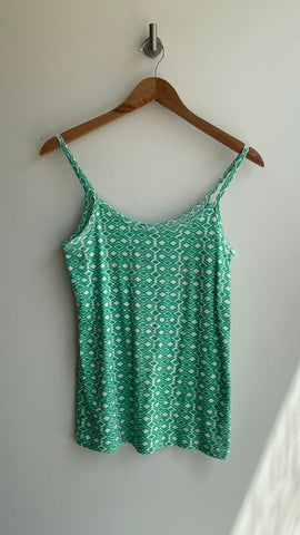 Pre-Owned Banana Republic Green/White Printed Camisole- Size Large
