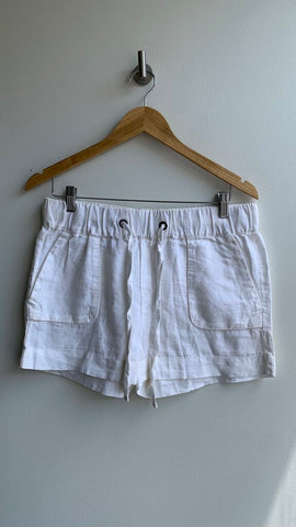 Pre-Owned Calvin Klein White Linen Drawstring Stretch Waist Shorts- Size 6